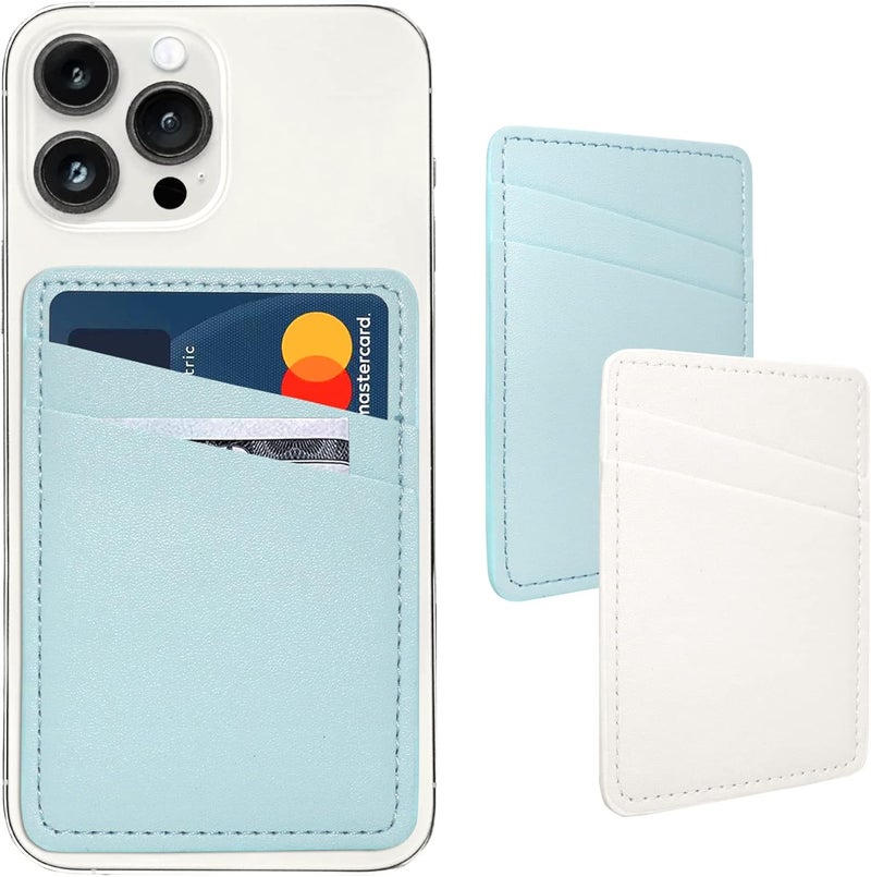 Limvory Phone Wallet Stick On, Leather Phone Card Holder, Credit Card Holder for Phone Case Compatible with iPhone, Samsung and Android - White, Blue - Image 1